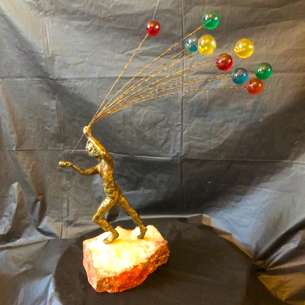 Curtis Jere art sculpture 1969 bronze boy with 9 balloons 🎈 signed & dated